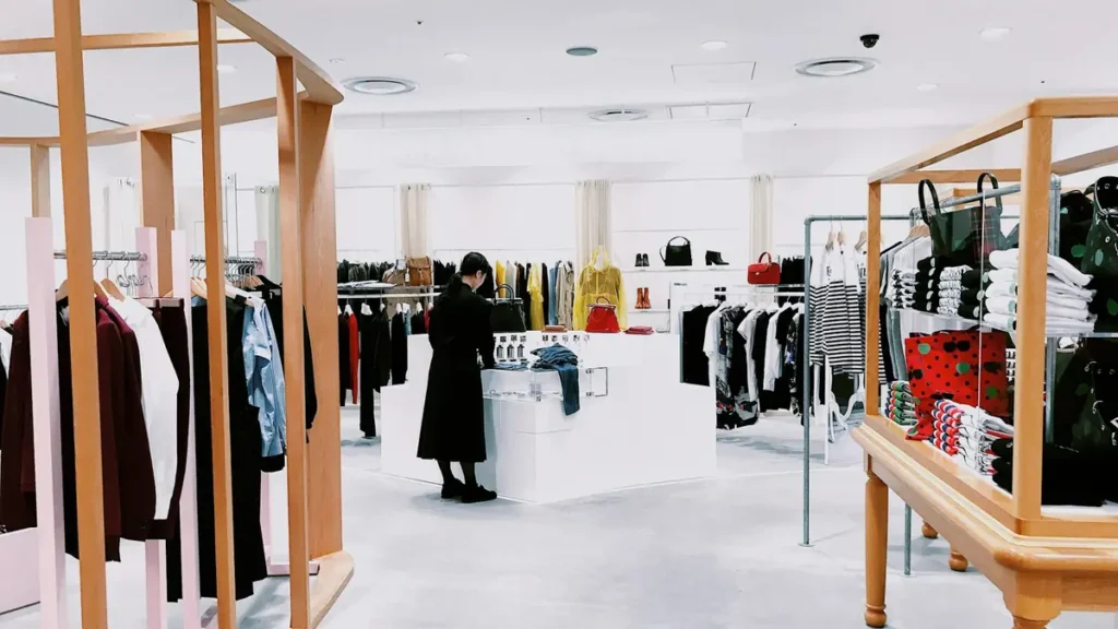 Boutique de vêtements lumineuse avec une cliente