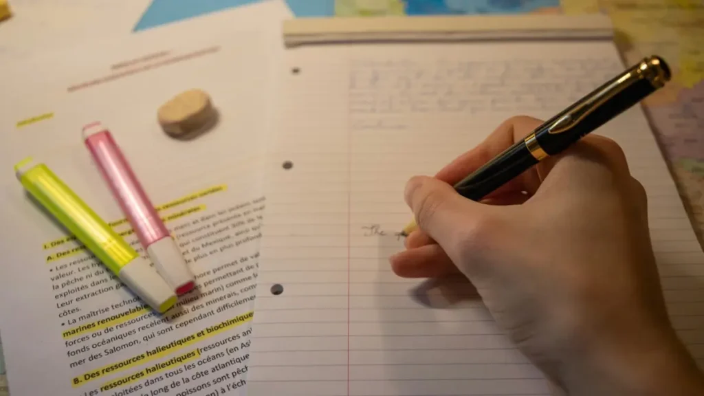 Main qui annote un document surligné