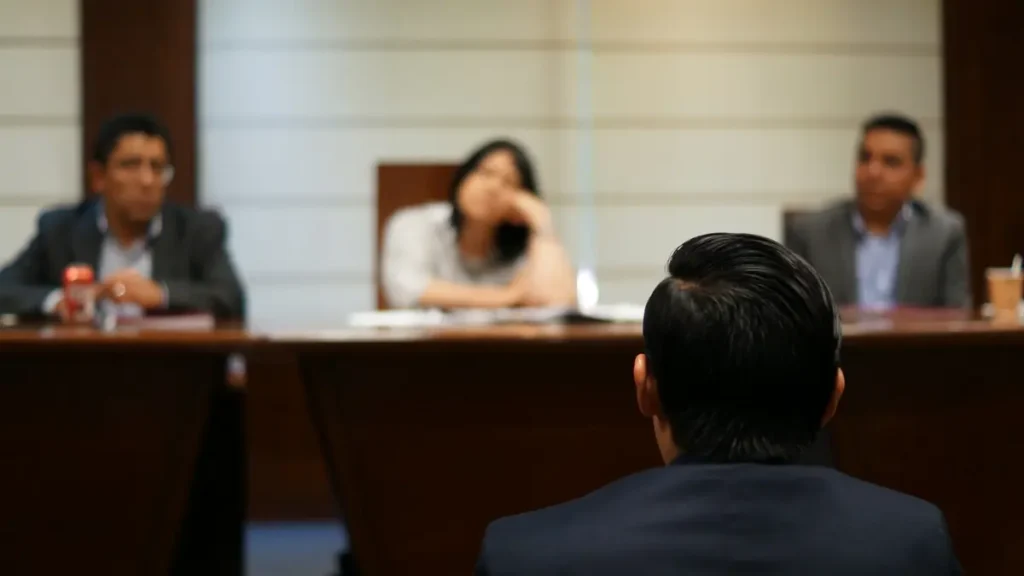 Candidat face à un jury de trois personnes
