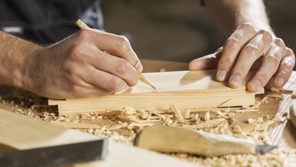 Artisan qui travaille le bois dans son atelier